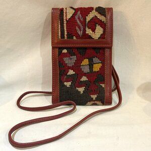 VTG EM MAY Turkish Kilim Wool Carpet Crossbody Bag Purse Wallet 8.5" x 5"